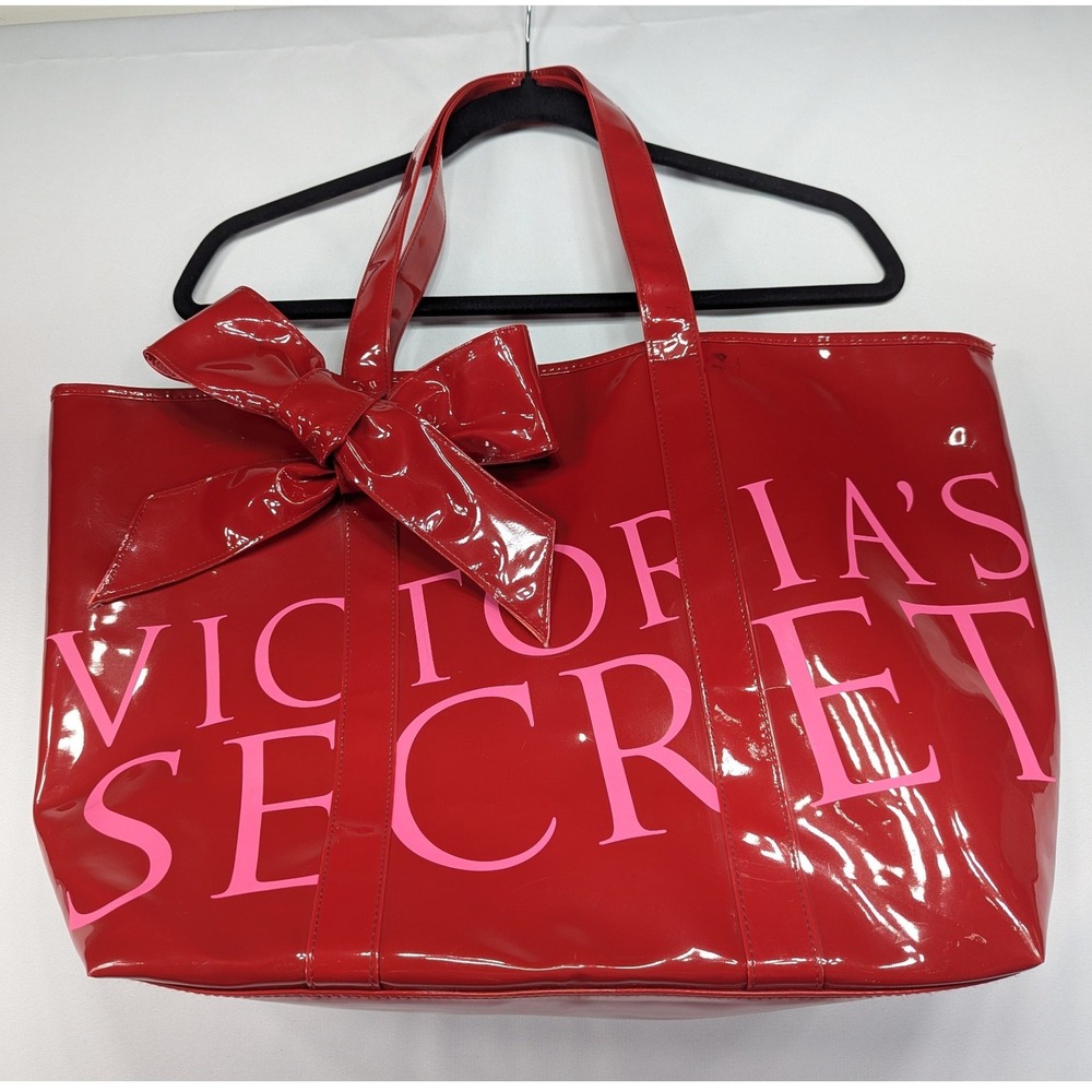 Victoria's Secret Red‎ Patent Bow Tote Bag Extra Large